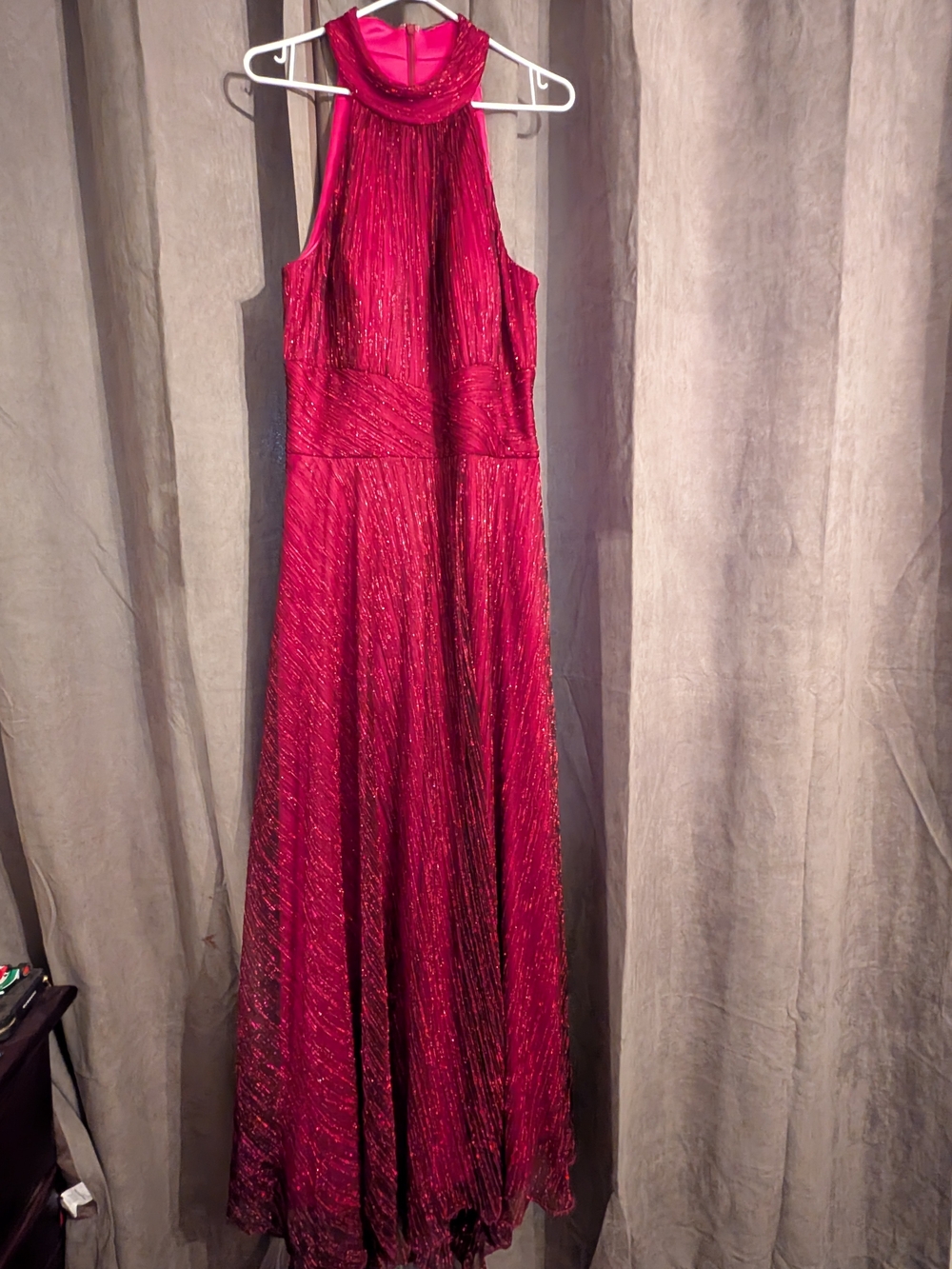 Burgundy Halter Maxi Dress with Subtle Metallic Thread